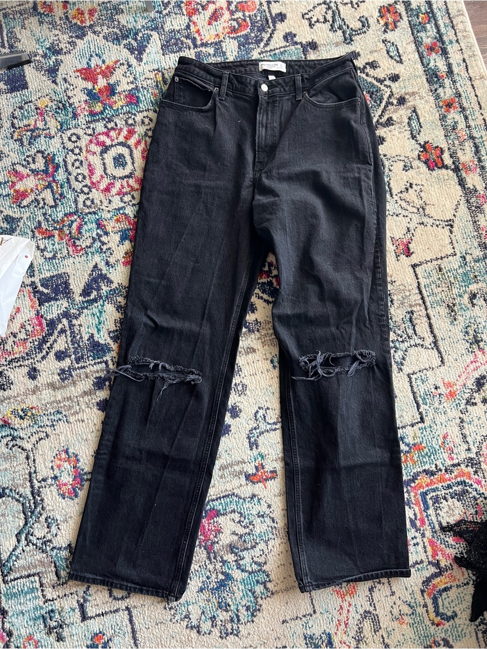 Abercrombie & Fitch Extra Long Black Straight-Leg Ripped Knee Jeans (Tall)